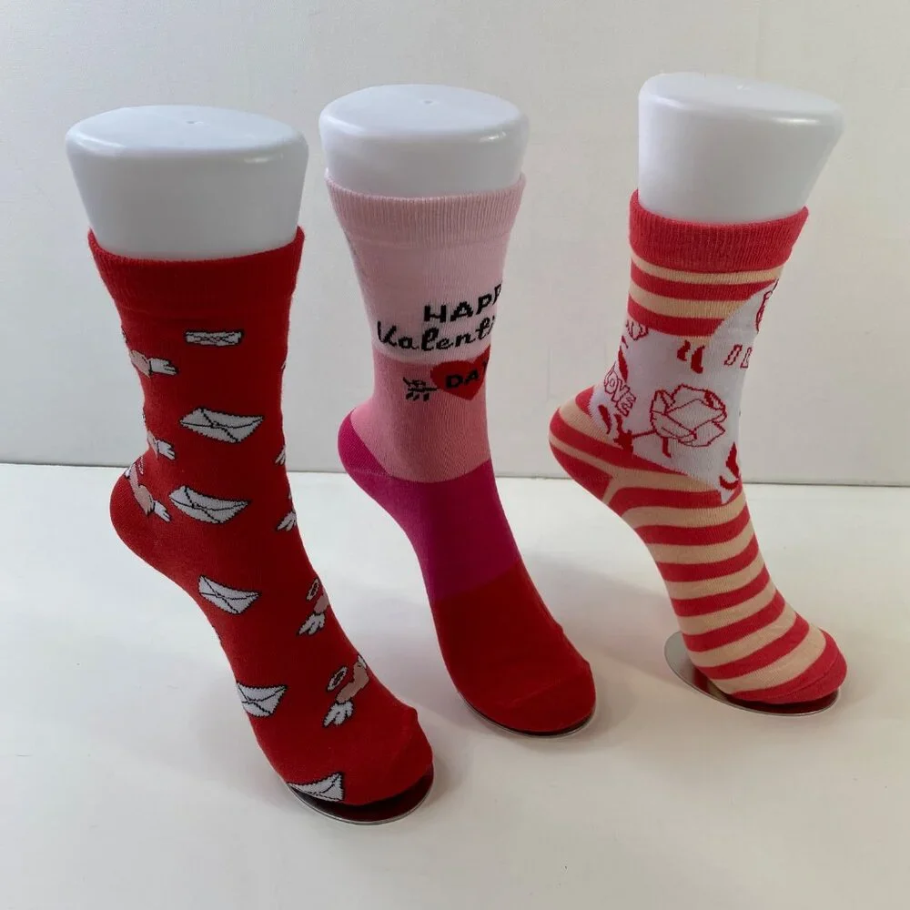 Your Missing Sock Set Of 3 Valentines Day Crew Socks Pink & Red Love Heart